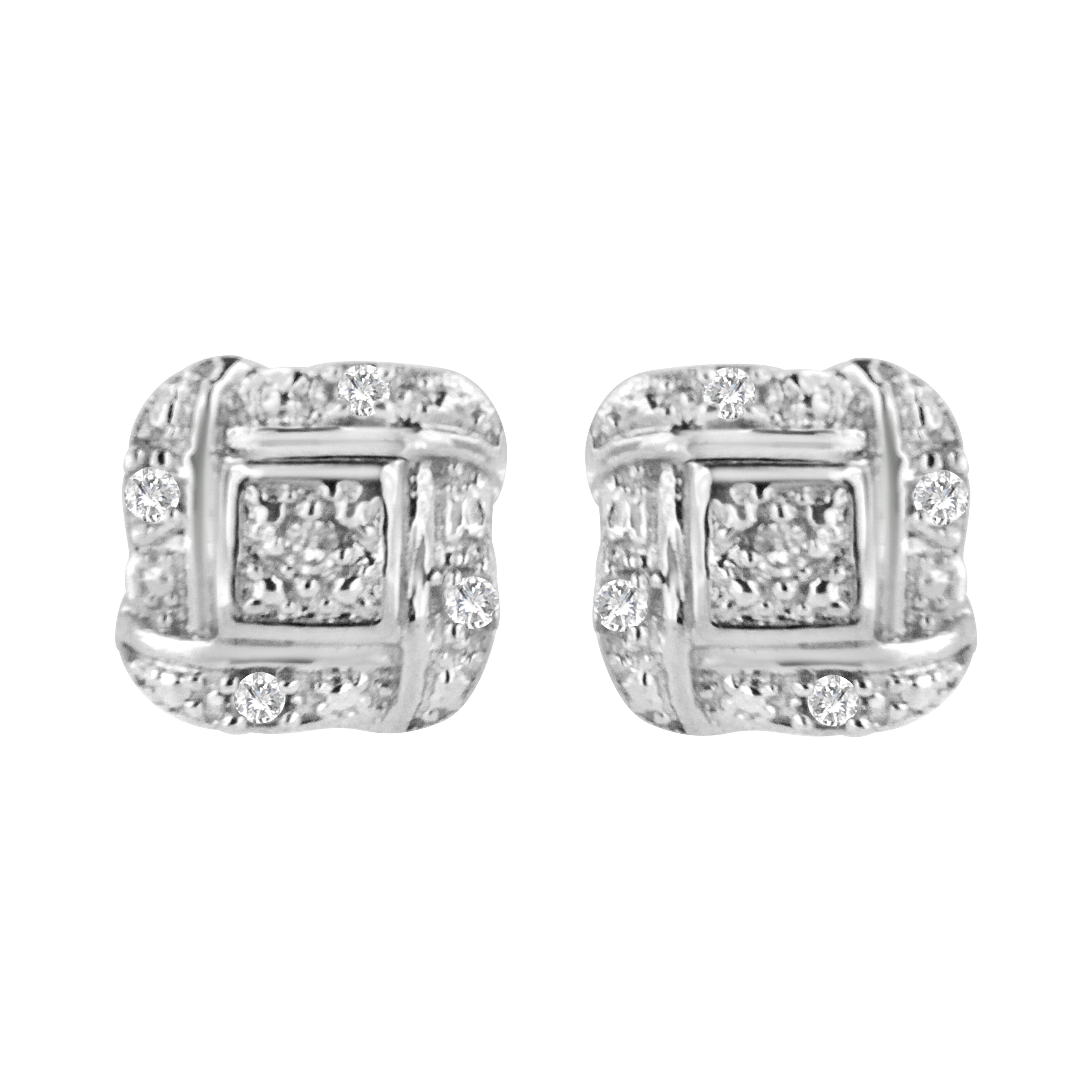 Sterling Silver Round Cut Diamond Square Stud Earrings (0.04 cttw, H-I Color, I2-I3 Clarity), WHITE, hi-res image number 0