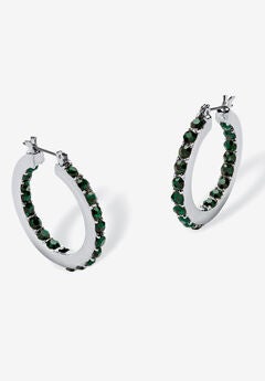 Birthstone Inside-Out Hoop Earrings In Silvertone (31Mm)