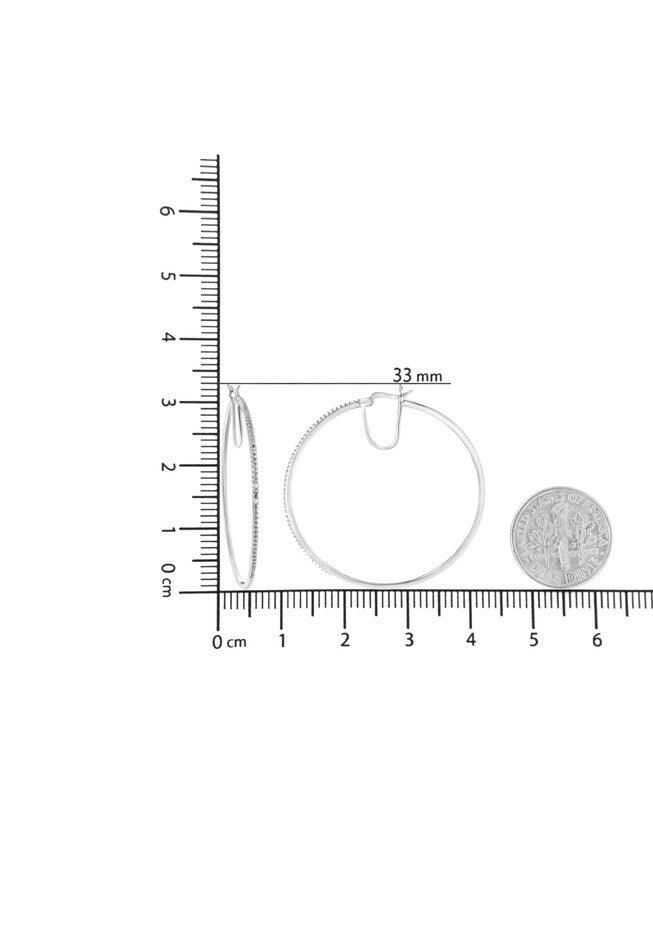 Sterling Silver Diamond Accent Medium D Hoops Earrings, , alternate image number 4