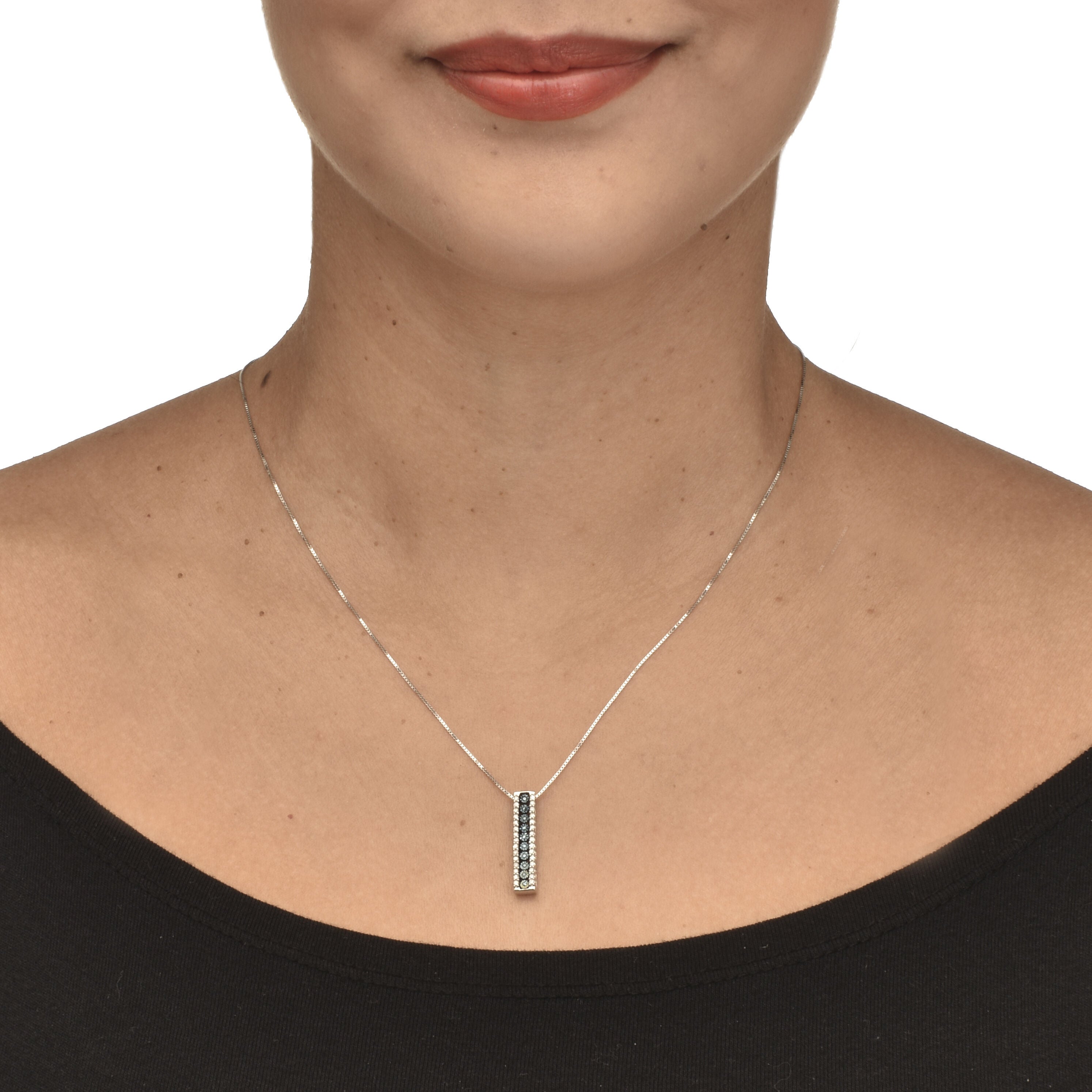 .21 TCW Blue Diamond Sterling Silver Multi-Bar Pendant and Chain 18 Inches, WHITE, alternate image number 2