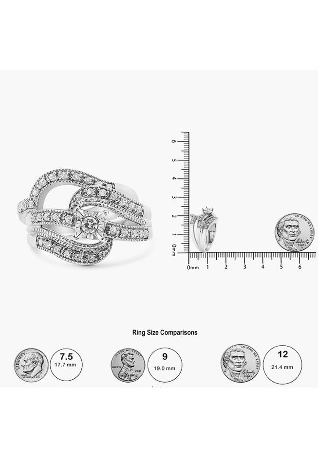 Silver 1/3 Cttw Round Diamond Crisscross Engagement Ring Bridal Set, , alternate image number 5