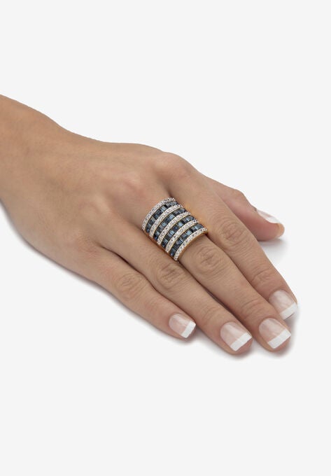 9.18 Cttw Gold-Plated Simulated Blue Sapphire And Cubic Zirconia Ring, , alternate image number null