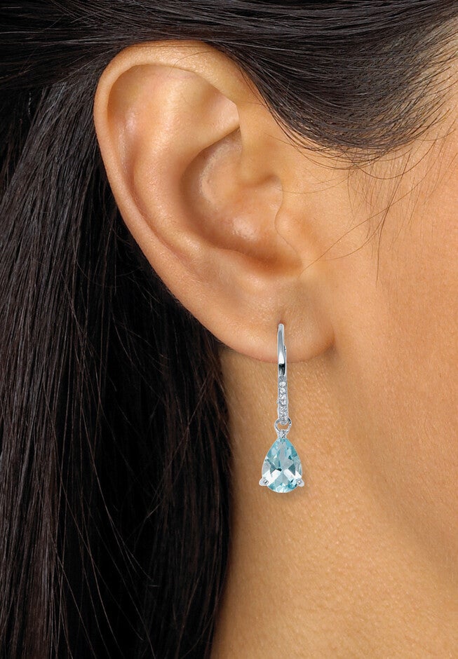 7.13 Tcw Pear Cut Genuine Blue Topaz And Cubic Zirconia Sterling Silver Earrings, , alternate image number 2