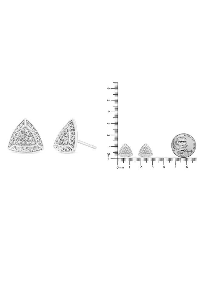 Silver Diamond-Accented Trillion Shaped 4-Stone Halo-Style Stud Earrings, , alternate image number 4