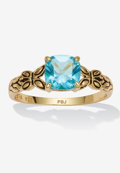 Cushion Cut Birthstone Ring In Gold-Plated Sterling Silver