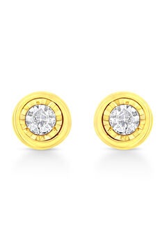 Yellow Gold Over Silver 1/10 Cttw Miracle-Set Diamond Stud Earrings - Choice Of Shape