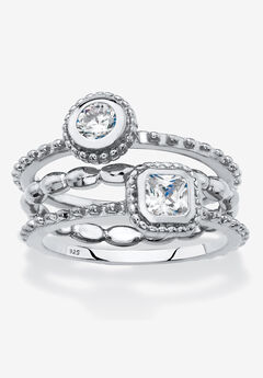 .62 Tcw Sterling Silver Stack 3 Piece Cubic Zirconia Ring Set