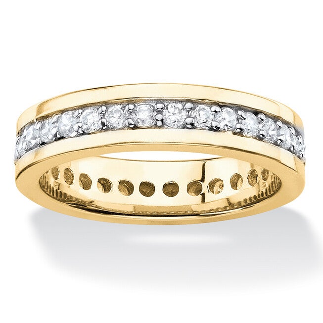 .80 Cttw. Yellow Gold-Plated Round Cubic Zirconia Channel-Set Eternity Band, WHITE, hi-res image number null
