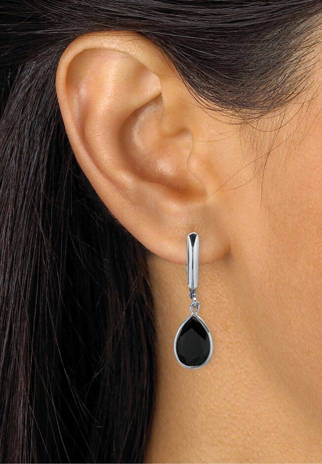 Silvertone Drop Earrings (29X8.5Mm) Pear Shaped Natural Black Onyx, , alternate image number null