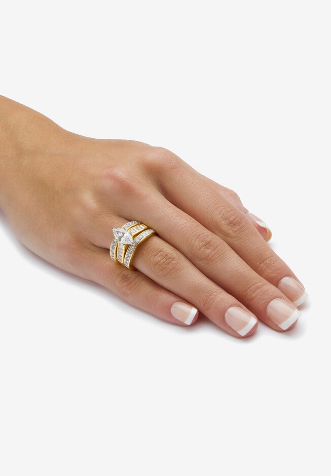 3.86 Tcw Marquise-Cut Cubic Zirconia 3-Piece Bridal Set Gold-Plated, , alternate image number 2