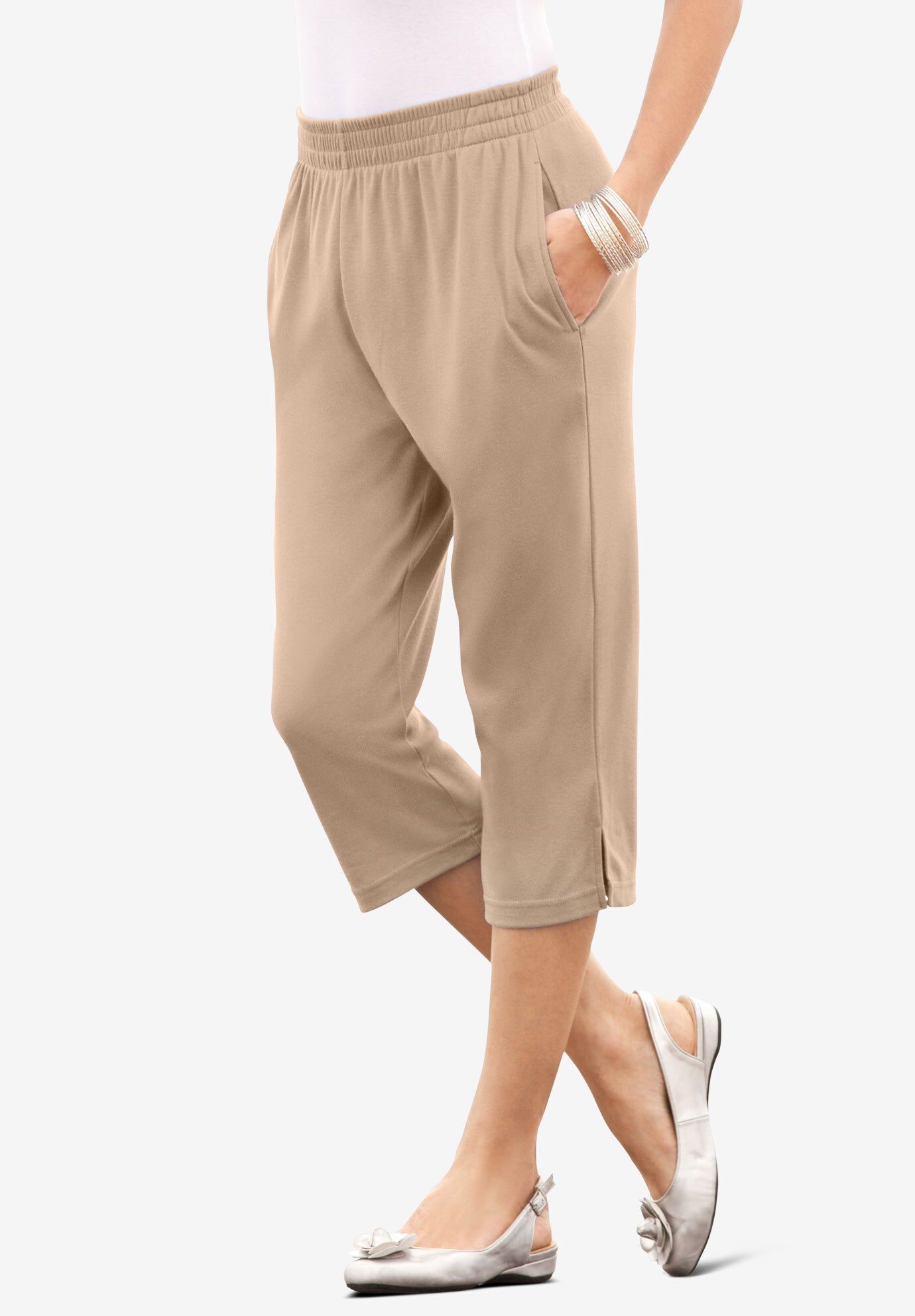 Plus Size Soft Knit Pull-On Capri Pant
