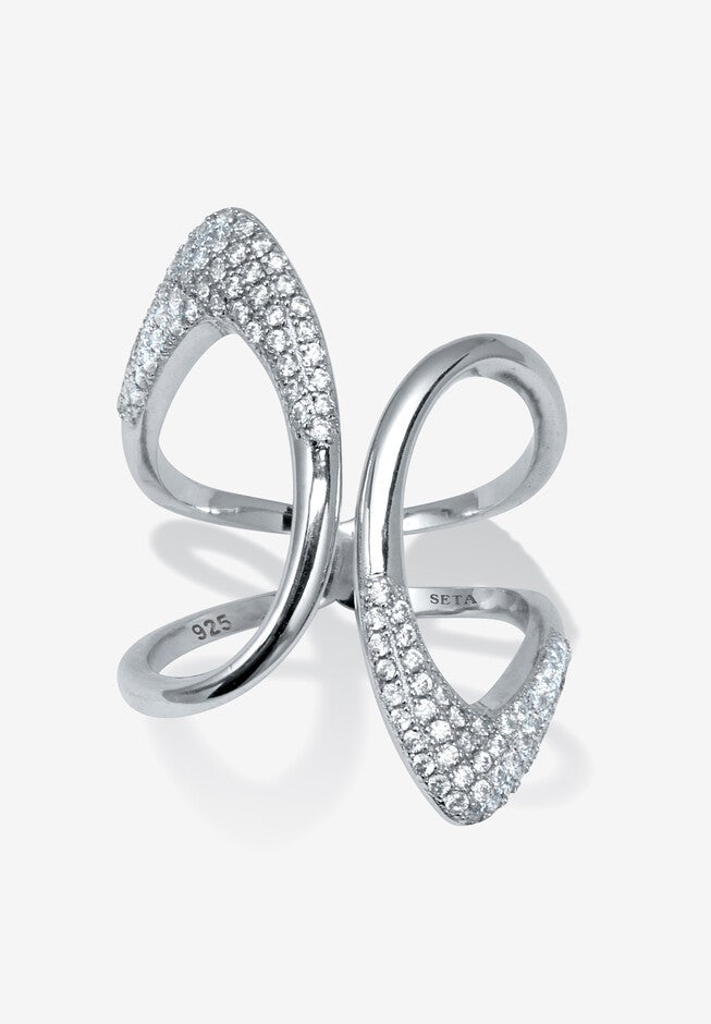 0.46 Tcw Round Cubic Zirconia Sterling Silver Open Loop Ring, SILVER, hi-res image number null