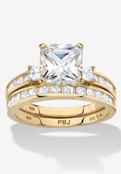 3.62 Cttw 2-Piece 14K Gold Plated .925 Silver Cubic Zirconia Wedding Ring Set