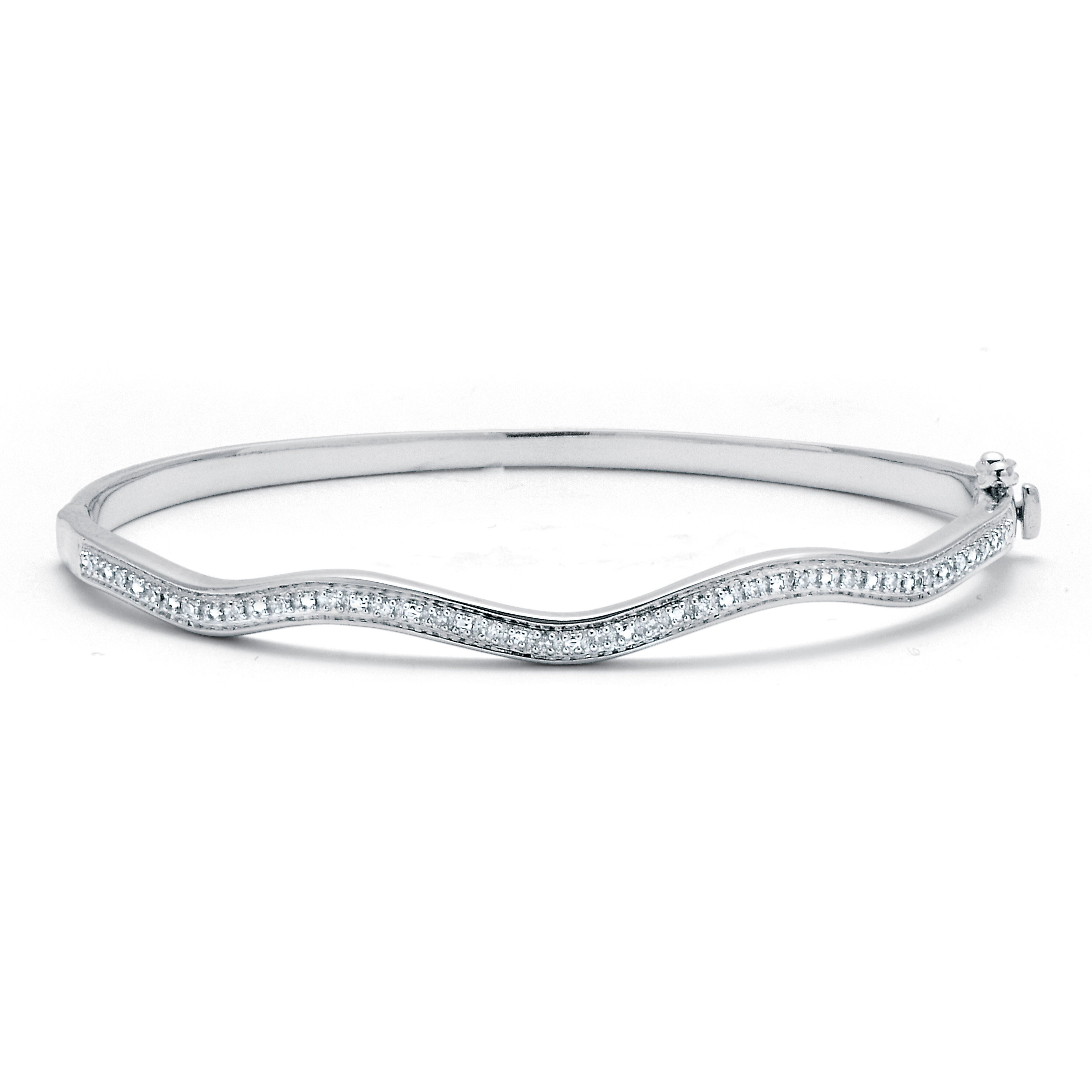 .11 TCW Diamond Sterling Silver Curvy Bangle Bracelet 7.5 Inches, WHITE, hi-res image number 0