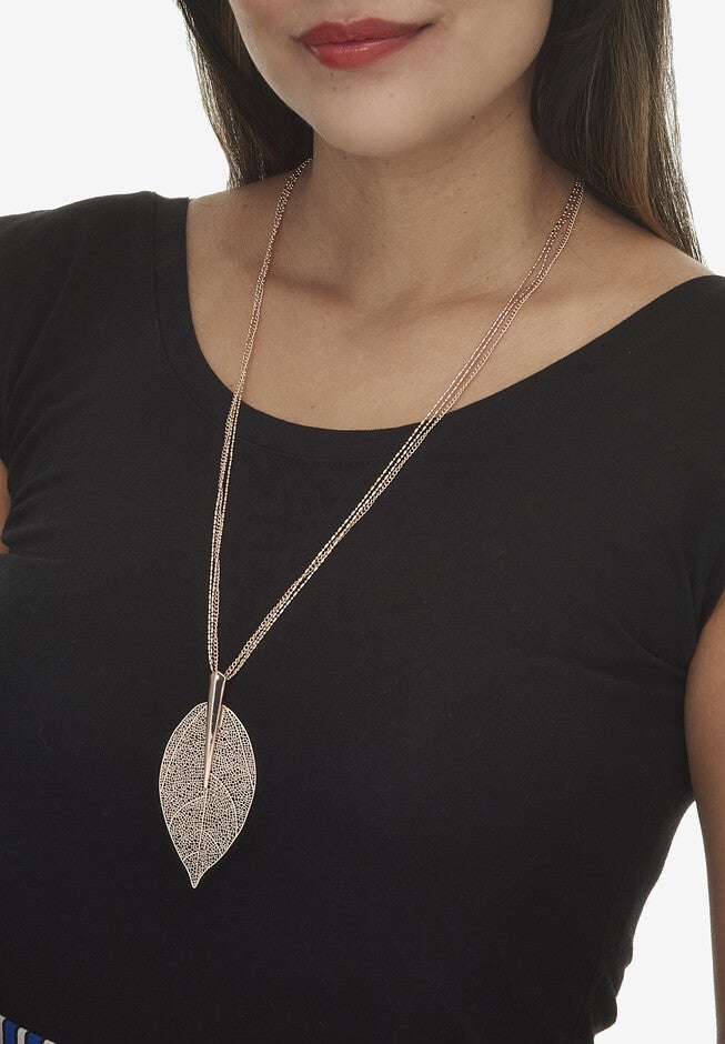 Rose Gold-Plated Leaf Necklace Set, 26 Inches, Plus 2 Inch Extension, , alternate image number 2