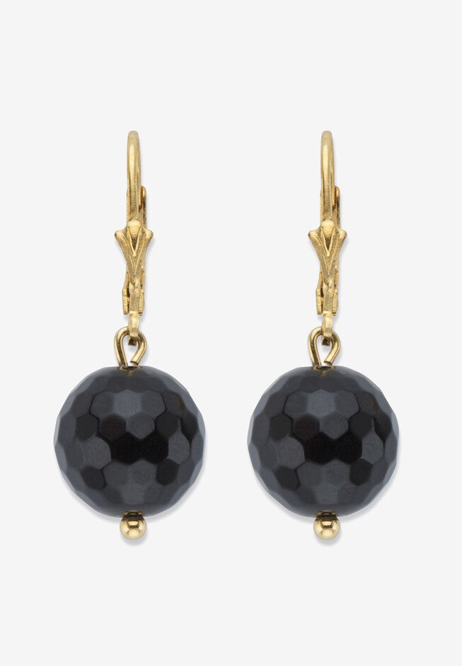 Yellow Gold Over Silver Round Natural Onyx Earrings (32X12Mm) Jewelry, ONYX, hi-res image number 0