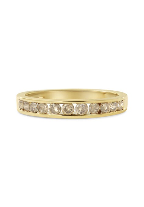 Yellow Gold Plated Sterling Silver Channel Set Round Champagne Diamond 11 Stone Band Ring, , alternate image number null