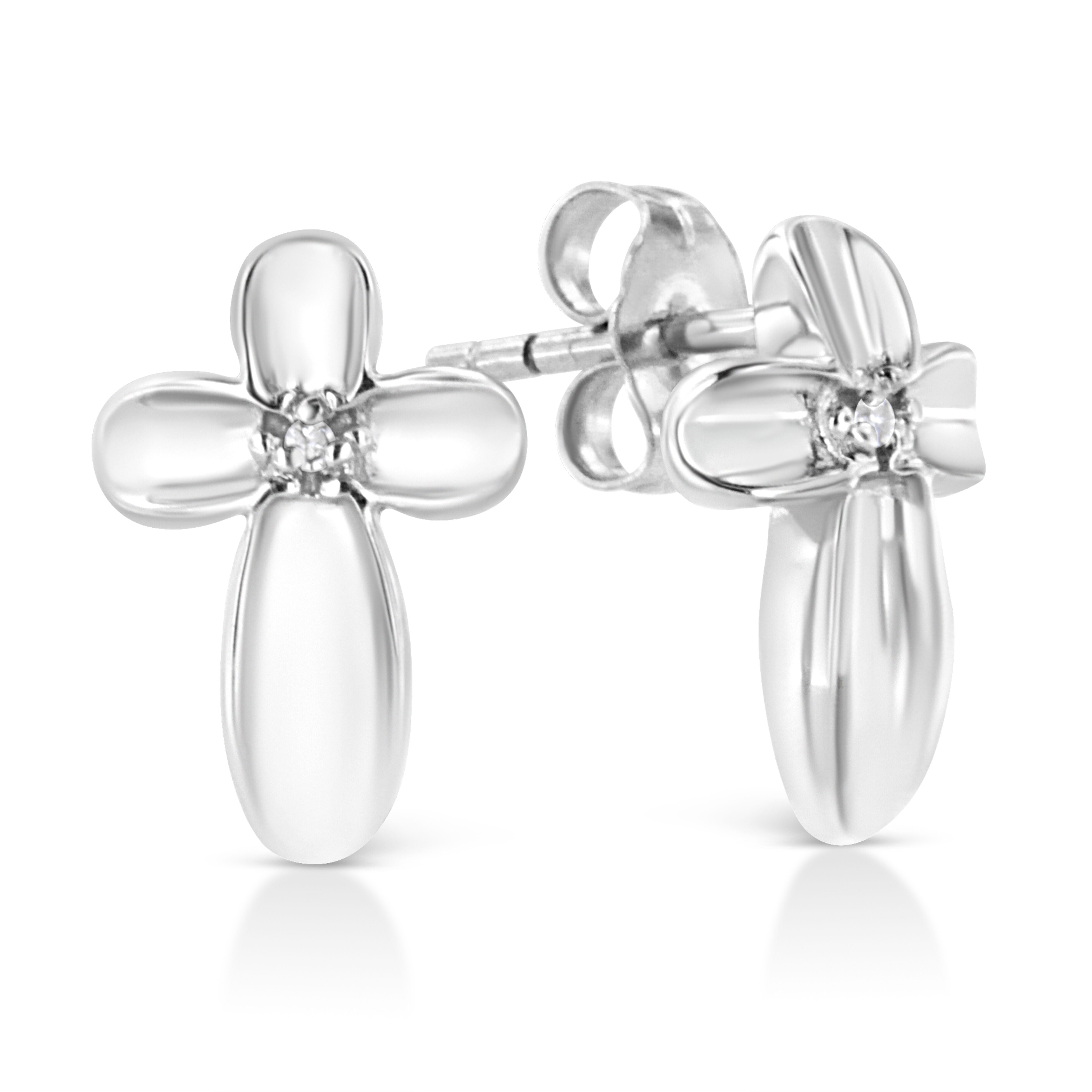.925 Sterling Silver Prong Set Diamond Accent Floral Cross Stud Earring (I-J Color, I1-I2 Clarity), WHITE, alternate image number 2