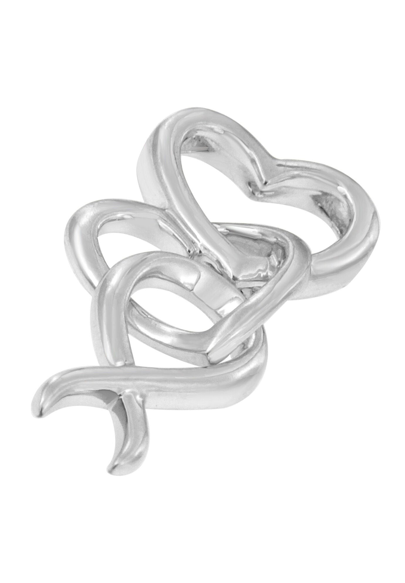 .925 Sterling Silver Double-Heart & Awareness Ribbon Linked Pendant Necklace, , alternate image number 2