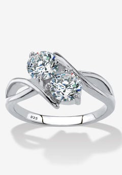 1.96 Cttw Cubic Zirconia .925 Sterling Silver 2-Stone Bypass Ring