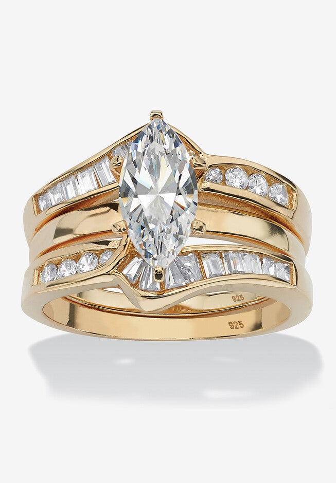 Yellow Gold Over Sterling Silver Cubic Zirconia 2-Piece Jacket Bridal Set, CUBIC ZIRCONIA, hi-res image number null