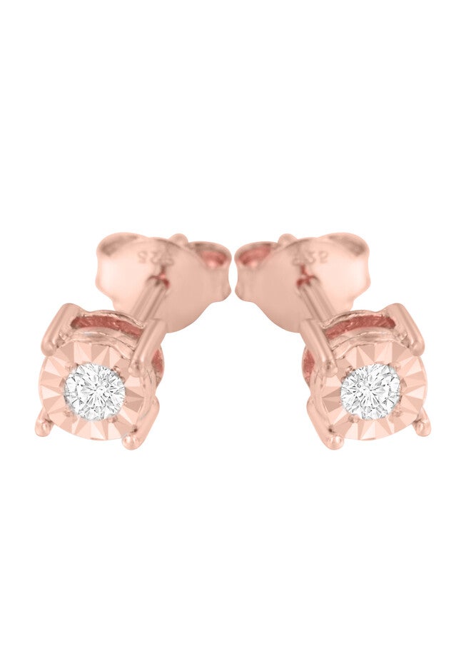 Rose Gold Plated Sterling Silver Round Brilliantcut Diamond Miracleset Stud Earrings, , alternate image number 3
