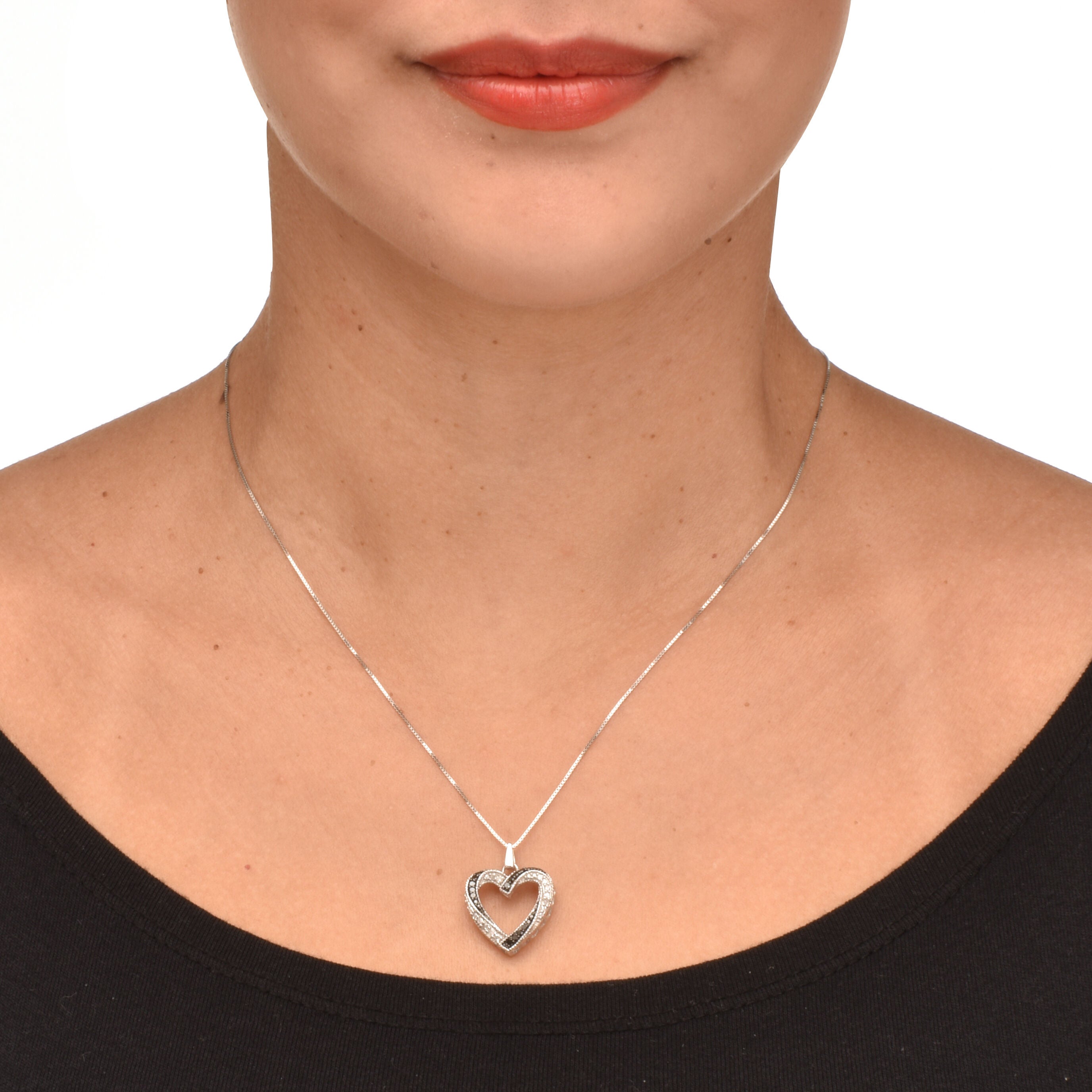 .22 TCW Black and White Diamond Sterling Silver Pendant and Chain 18 Inches, WHITE, alternate image number 2