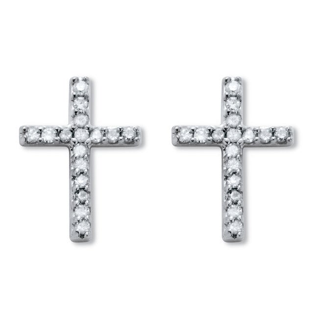 .25 TCW Diamond Sterling Silver Cross Earrings (1/2 inch), WHITE, hi-res image number 0