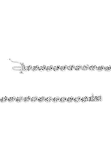 Sterling Silver Diamond Spiral Wave Curvedlink Tennis Bracelet, , alternate image number null