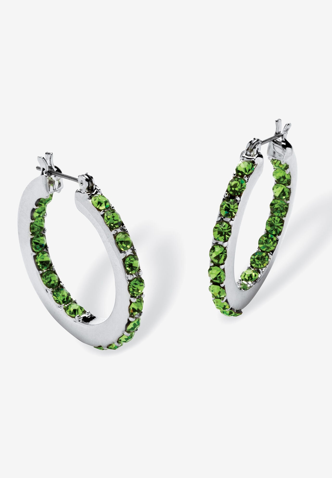 Birthstone Inside-Out Hoop Earrings In Silvertone (31Mm), AUGUST, hi-res image number 0