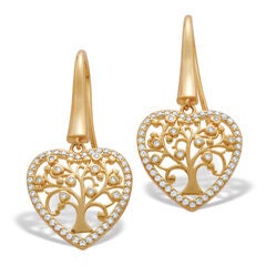 Cubic Zirconia Gold Plated Tree Earrings
