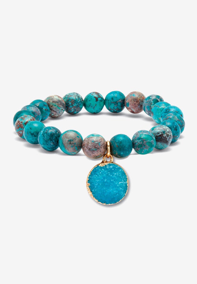 Genuine Blue Jasper Goldtone Necklace And Beaded Bracelet Set, 34 Inches, , on-hover image number 1