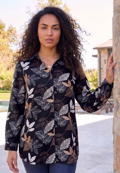 Plus Size Kate Long Sleeve Easy Cotton-Blend Button-Front Shirt
