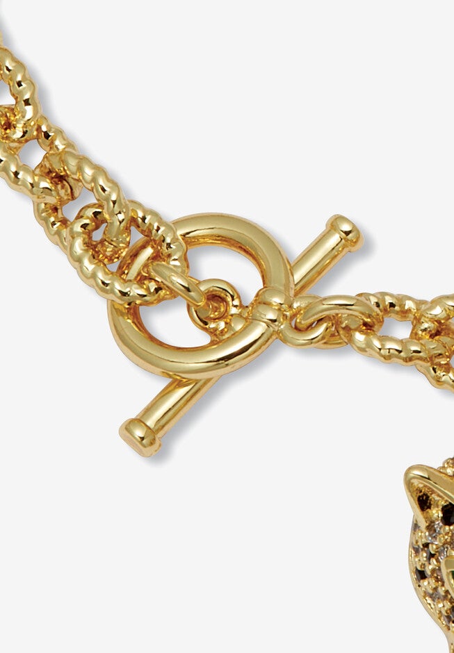 Marquise Cut Green Crystal Goldtone Charm Bracelet, 8 Inches, , on-hover image number 1