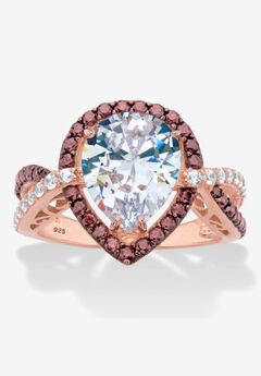 Gold over Silver Pear Cut Chcolate Cubic Zirconia Engagement Ring