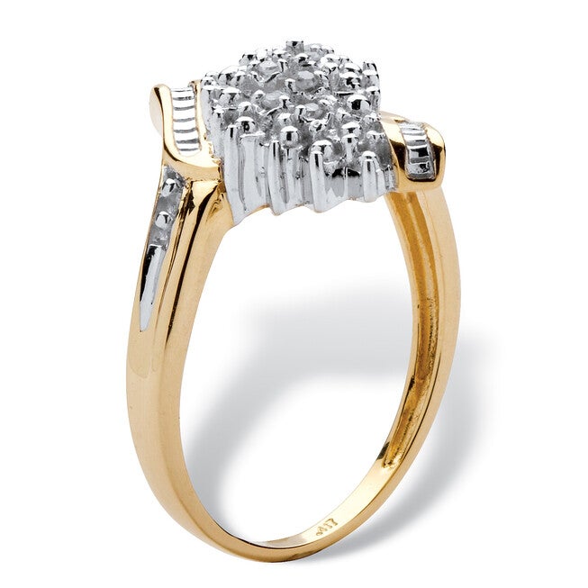 Diamond Accent Cluster Bypass Ring in Solid 10k Gold, WHITE, on-hover image number null