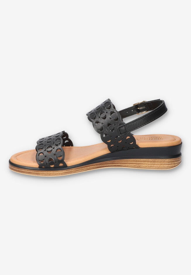 Zoe-Italy Wedge Sandal, BLACK LEATHER, alternate image number 4