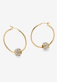 Goldtone Charm Hoop Earrings (32mm) Round Simulated Birthstone