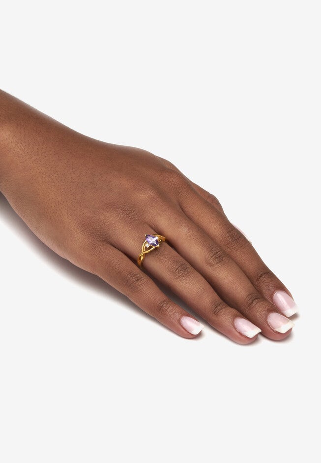 Marquise Simulated Birthstone Gold-Plated Ring, , alternate image number 2