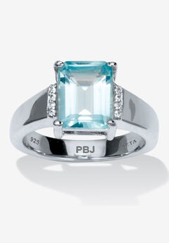 3.4 Tcw Emerald Cut Genuine Blue Topaz Sterling Silver 3-Stone Ring