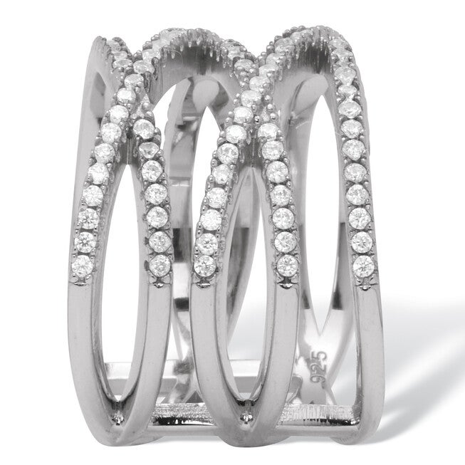 0.55 TCW Round Cubic Zirconia Sterling Silver Five Row Wrap Ring, WHITE, on-hover image number null