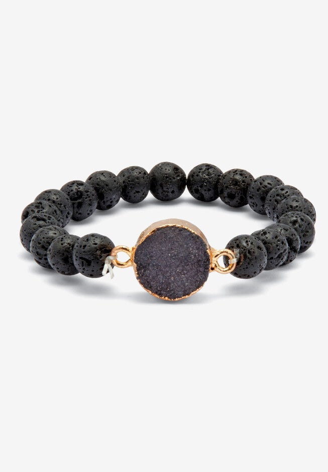 Natural Black Onyx And Genuine Agate Goldtone Necklace And Bracelet Set, 34 Inch, , alternate image number 9