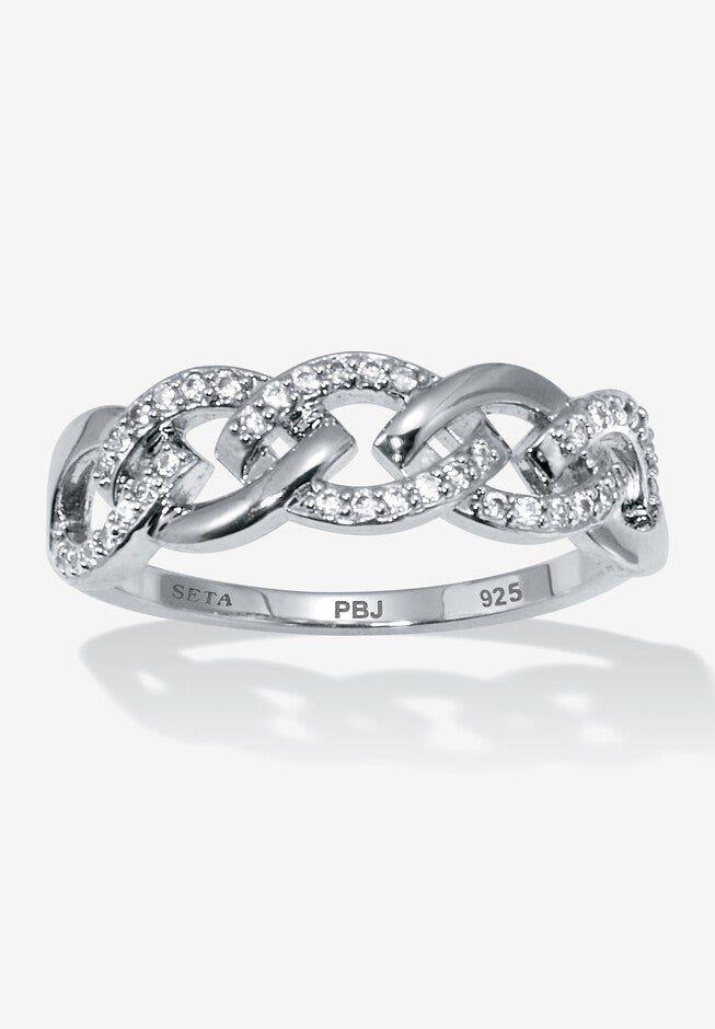 .21 Tcw Round Cubic Zirconia Platinum-Plated Sterling Silver Oval Link Ring Jewelry, SILVER, hi-res image number 0
