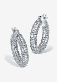 Round Crystal Silvertone Hoop Earrings, 26Mm