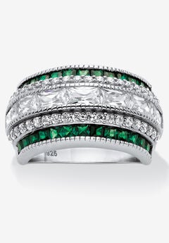 6.48 Cttw. Platinum-Plated Sterling Silver Emerald-Cut Cubic Zirconia Row Ring