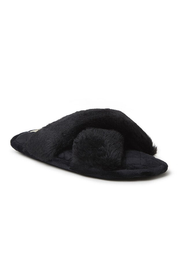 Jessica Furry Crossband Slide Slipper, BLACK, hi-res image number 0