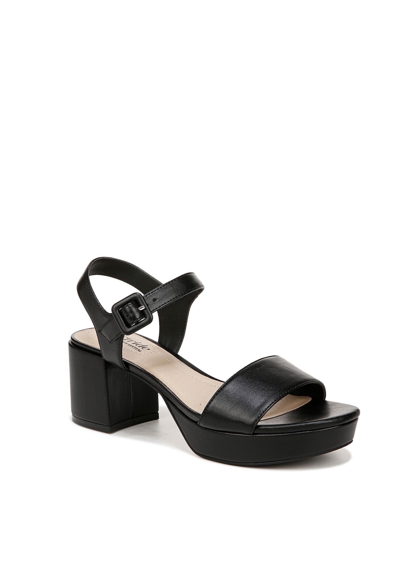 Rhythmn Heeled Sandals, BLACK FAUX LEATHER, hi-res image number 0