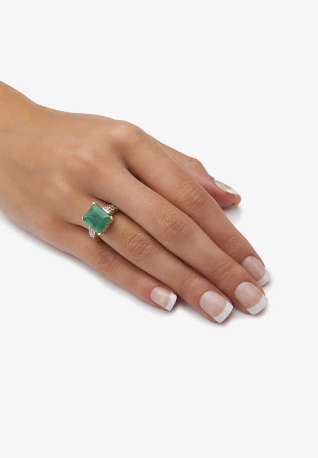 Gold Over Sterling Silver Genuine Emerald And White Topaz Ring, , alternate image number 2
