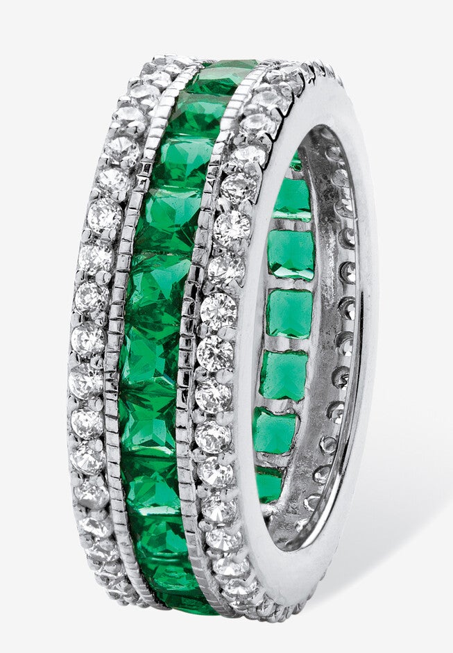 6.03 Tcw Simulated Emerald Eternity Ring In Platinum-Plated Sterling Silver, , on-hover image number 1