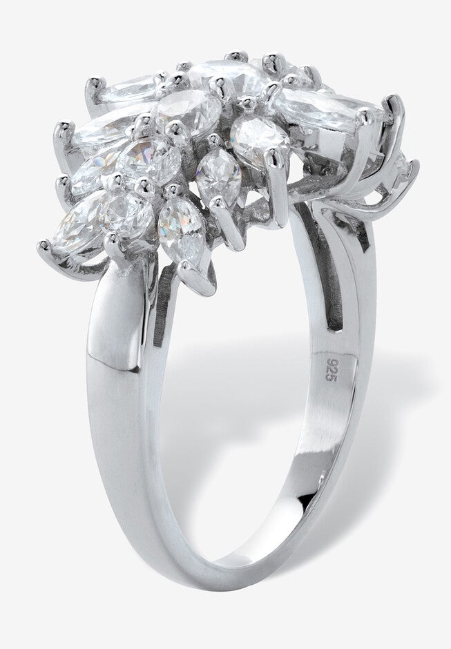 2.67 Cttw. Sterling Silver Marquise-Cut Cubic Zirconia Starburst Cluster Ring, , on-hover image number null